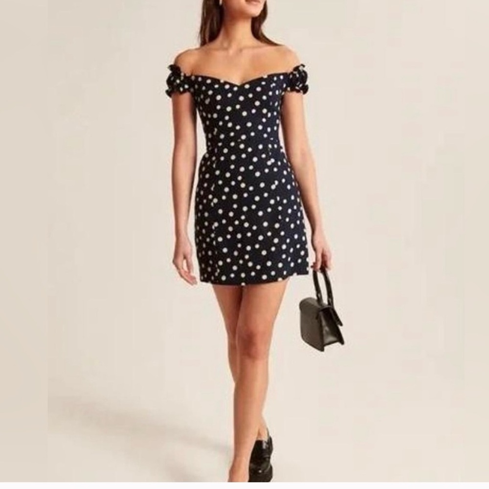 Abercrombie & Fitch Polka Dot Off-Shoulder Mini Dress